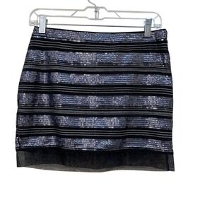 Sequin Mini Skirt Express Size 0 Stripe Holiday Party Glam Mesh Hem Y2K Clubwear